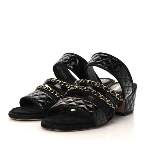 CHANEL Black Quilted Mules with Chain Detail - Picture 1 of 14